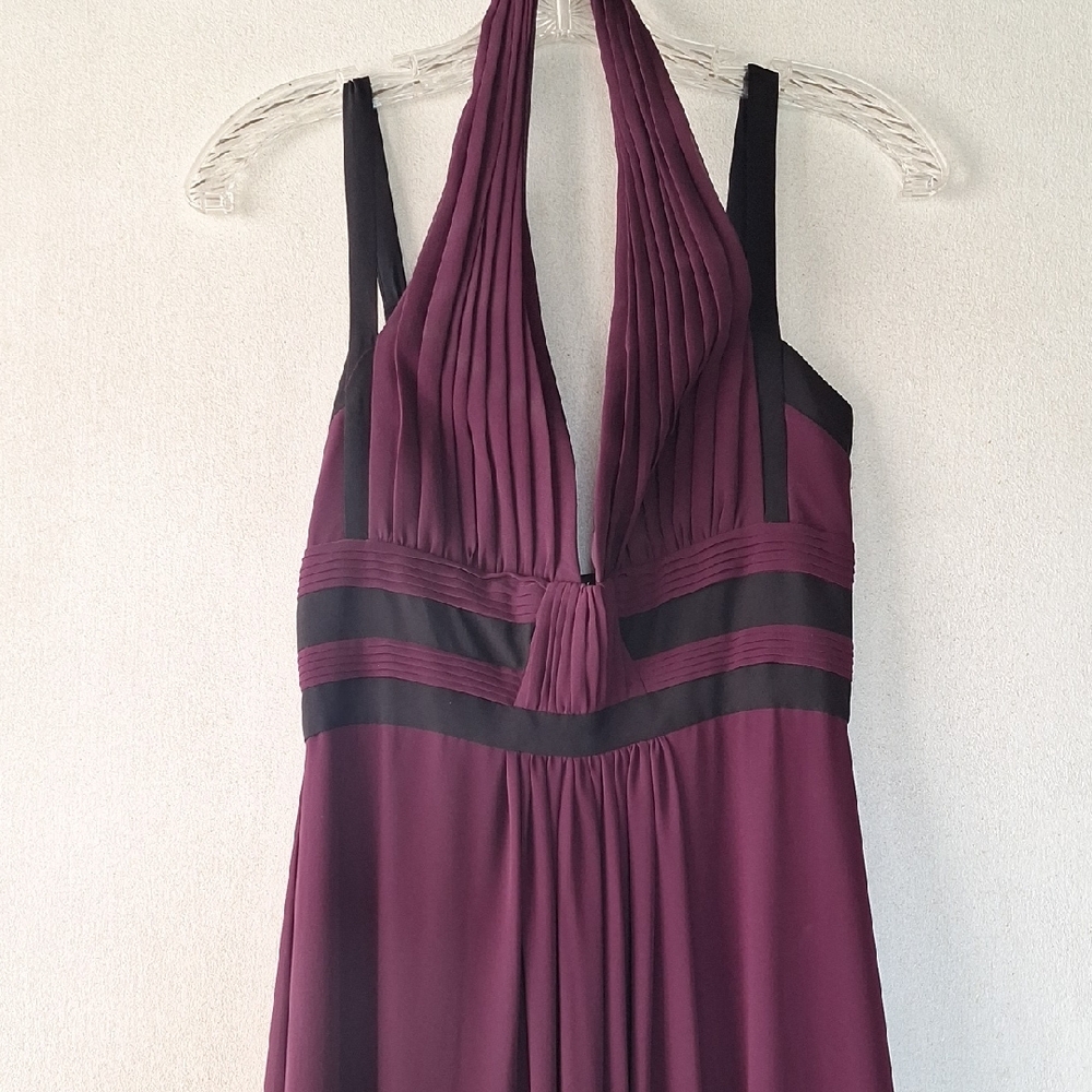 BCBGMaxAzria Deep Plum Halter Dress with Black Trim